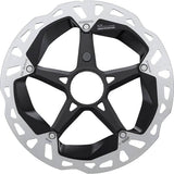 Shimano STEPS RT-EM910 Ice Tech Freeza rotor with lockring for e-bike brake system, showing the rotor's detailed cooling fins.