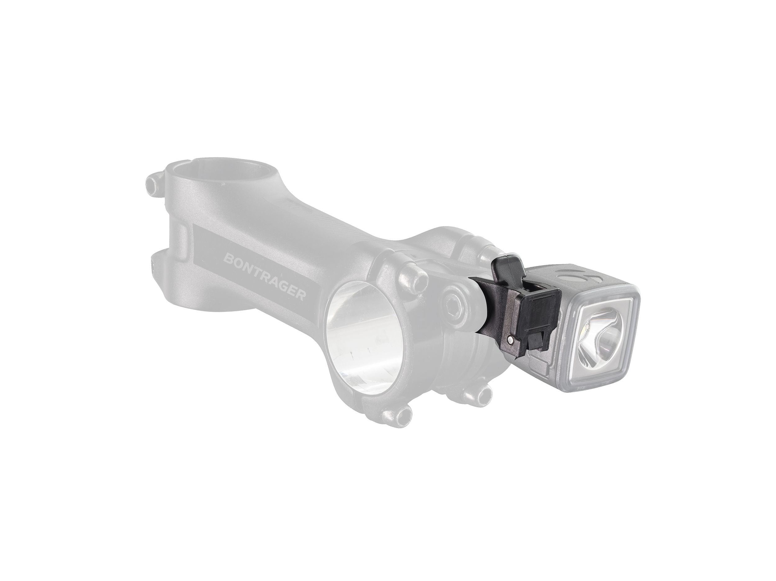 Bontrager Blendr High Ion Light Mount in black attached to a bike stem, designed for Blendr compatible lights and accessories.
