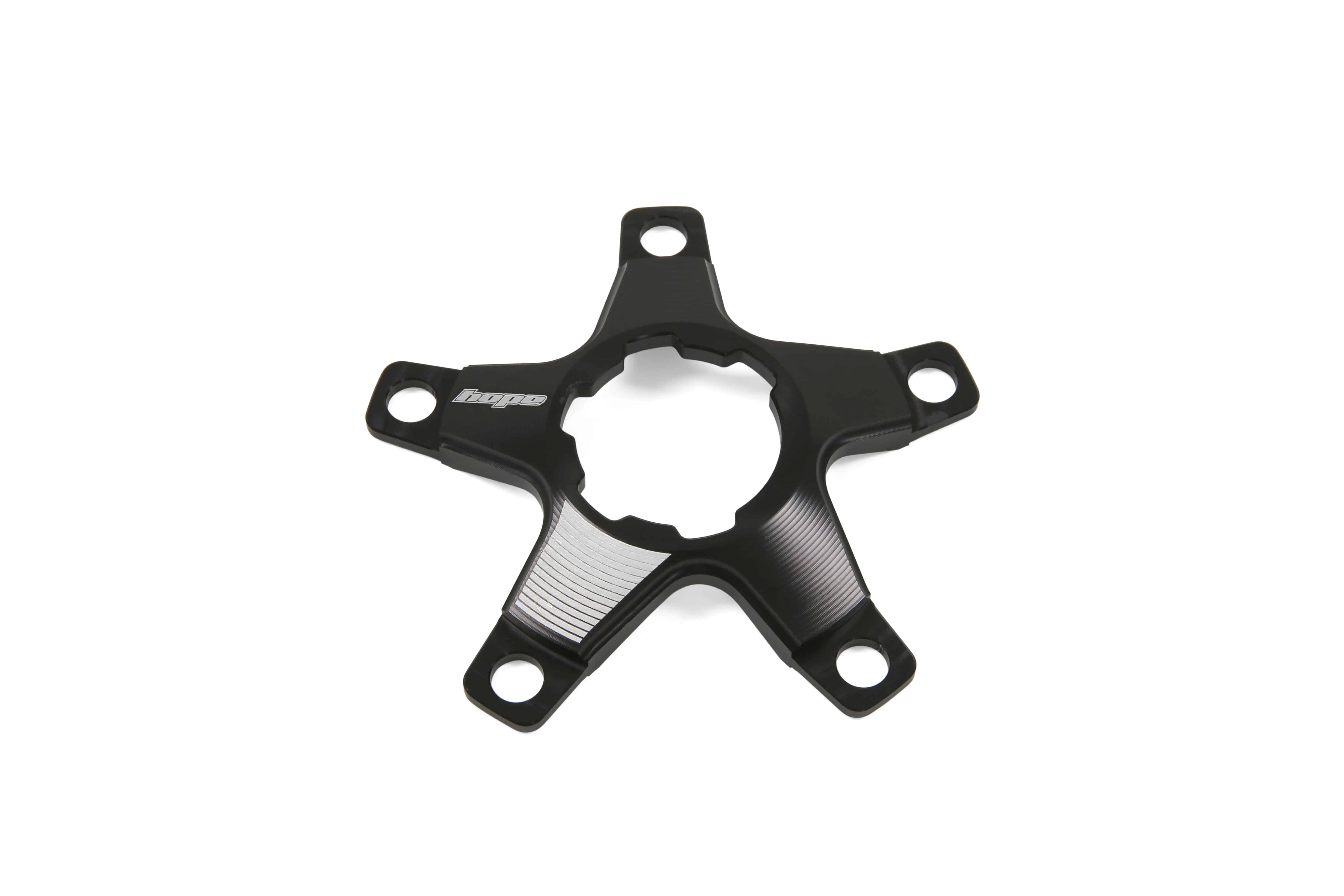 Hope 110 BCD 5 bolt RX spider replacement for crankset, showcasing the black component with five bolt holes for bike repair.