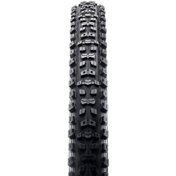 Maxxis Aggressor mountain bike tyre with tubeless-ready design and DoubleDown casing, shown mounted on a bike wheel.