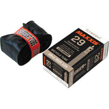 Maxxis Flyweight bicycle inner tube with rim strip, lightweight component for performance cycling, shown with valve and packaging.