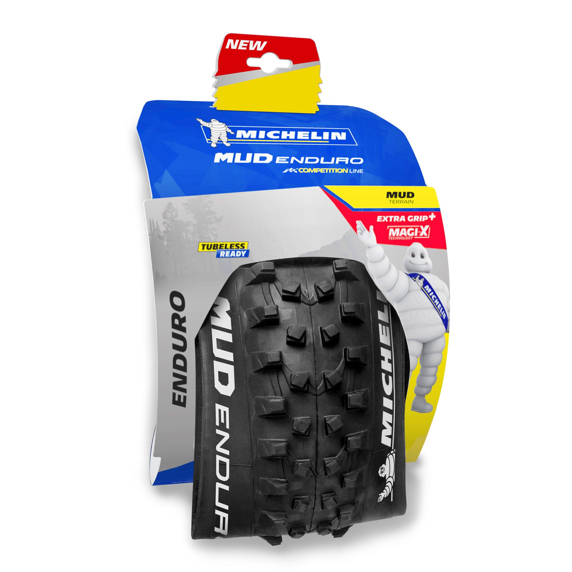 Michelin Mud Enduro tubeless-ready tyre with deep tread pattern for superior grip on muddy trail riding.