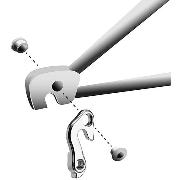 M Part Fuji gear hanger for bike frame protection and replacement, showing the metal component with mounting holes.