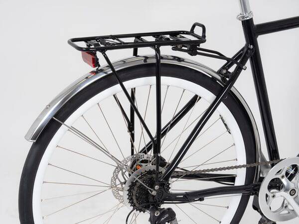Black M Part City AVS adjustable rear disc brake pannier rack on a bike, suitable for 24-29 inch wheels, bike accessories for rear storage