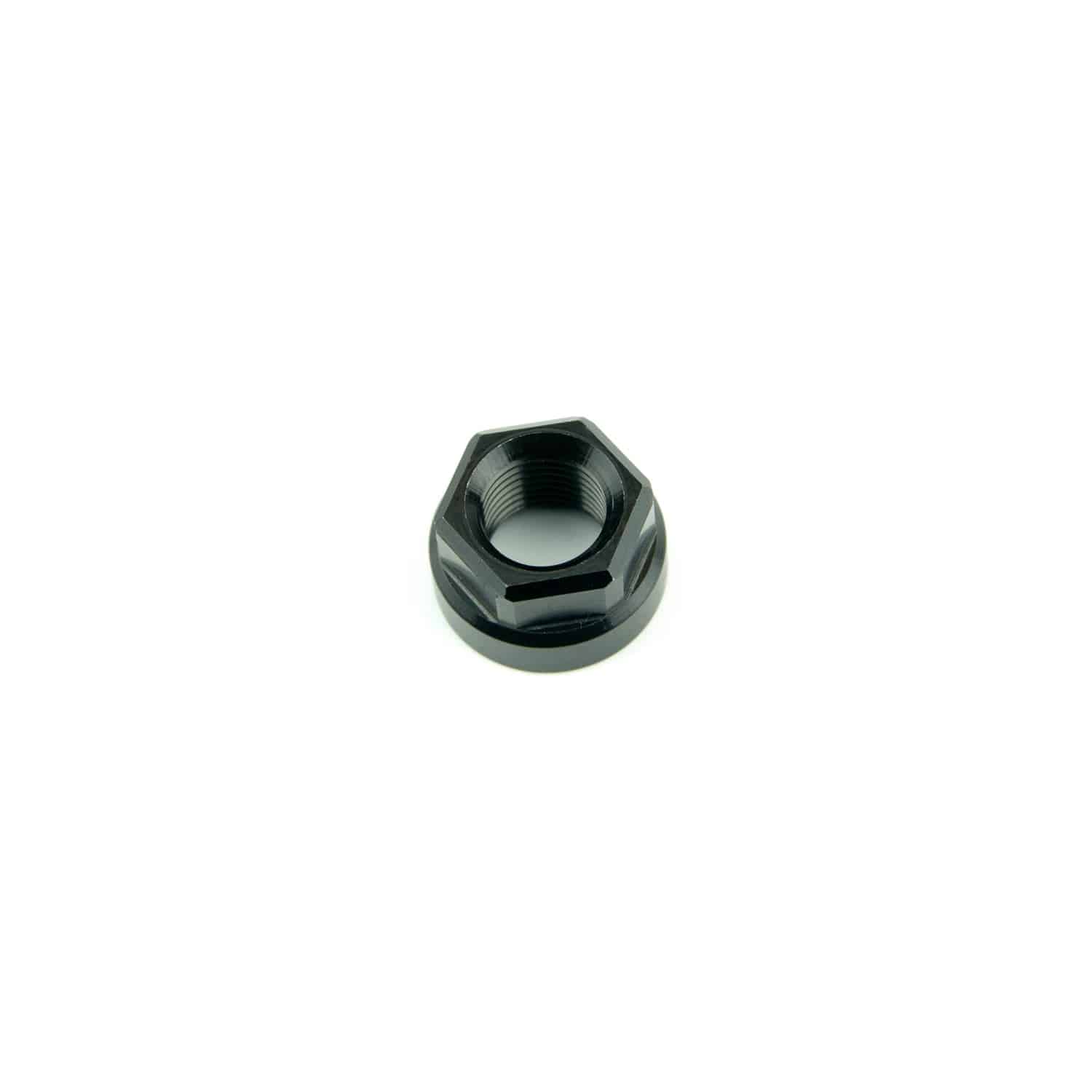 Fox Fork Custom Fastener Bottom Nut R component for motorcycle suspension, shown in black with threading for secure attachment.