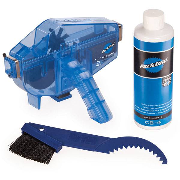 Park Tool CG-2.4 Chaingang Cleaning System for bike drivetrain maintenance workshop kit with brushes and cleaning tools.