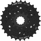 Shimano Tourney 7-speed bike cassette with 12-28T gears, featuring silver metal sprockets for smooth shifting.