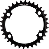 Shimano Dura-Ace FC-R9100 34T-MS inner chainring for 11-speed 50/34T crankset, close-up of black steel chainring with teeth.