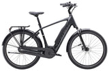 Trek District+ 3 2025 electric hybrid bike for urban commuting and leisure rides, shown from a side view with sleek design.