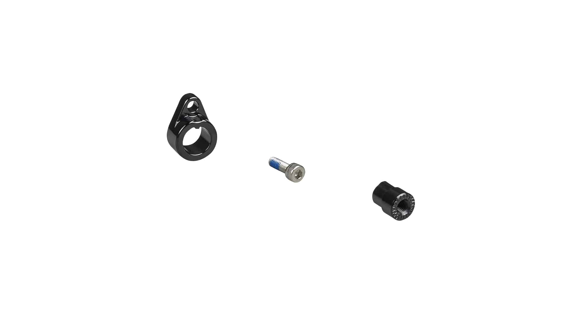 Black Trek Thru-Skew retention nut with mounting hardware for bike components, one size, shown with hardware in the image.