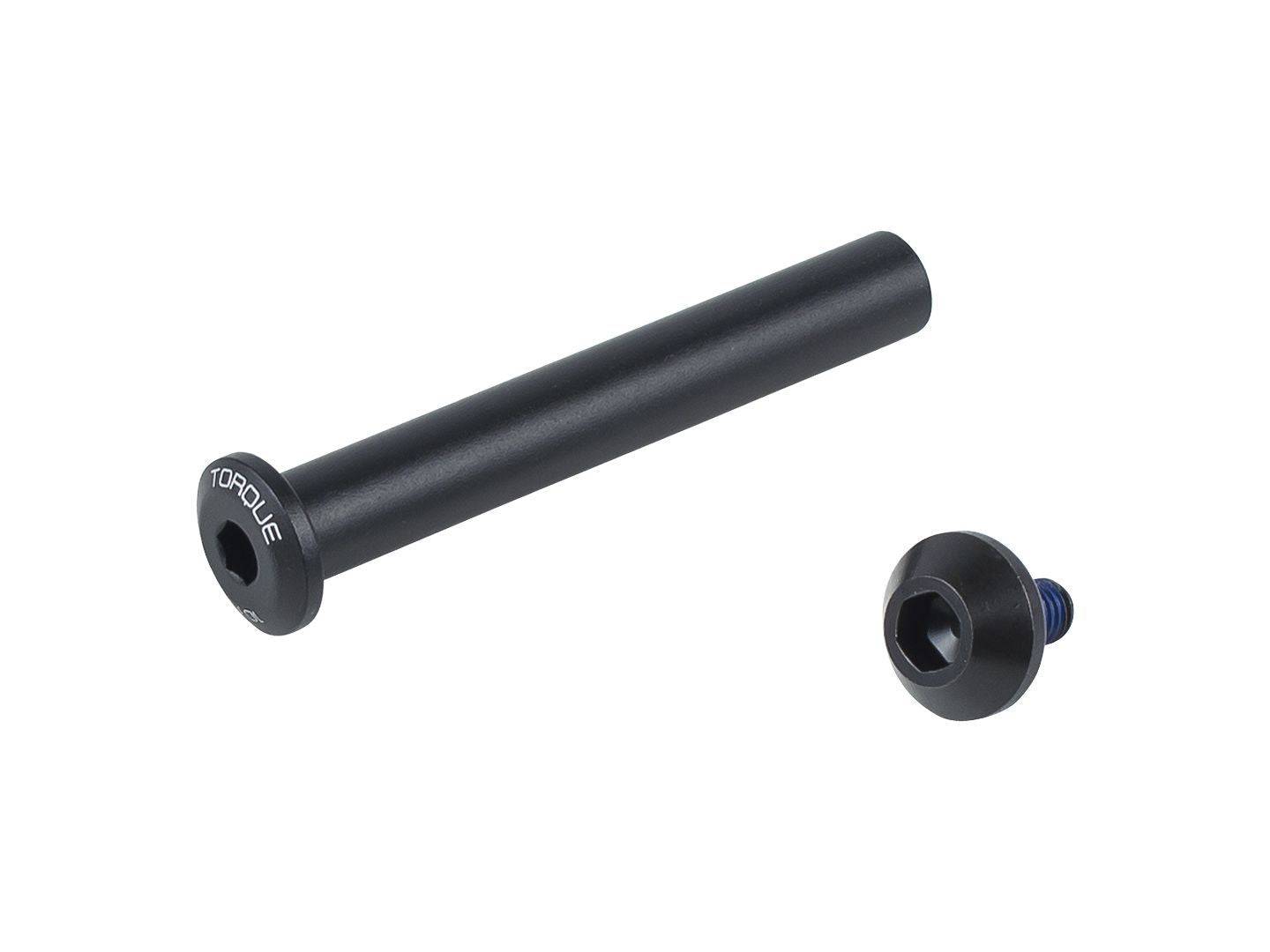 Black Trek rear shock pin-to-trunnion 16mm head hardware kit for bike lower mount components, showcasing the mounting hardware.