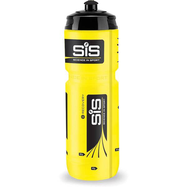Yellow Science In Sport SiS 800ml drinks bottle with measurement markings for mixing and hydration.