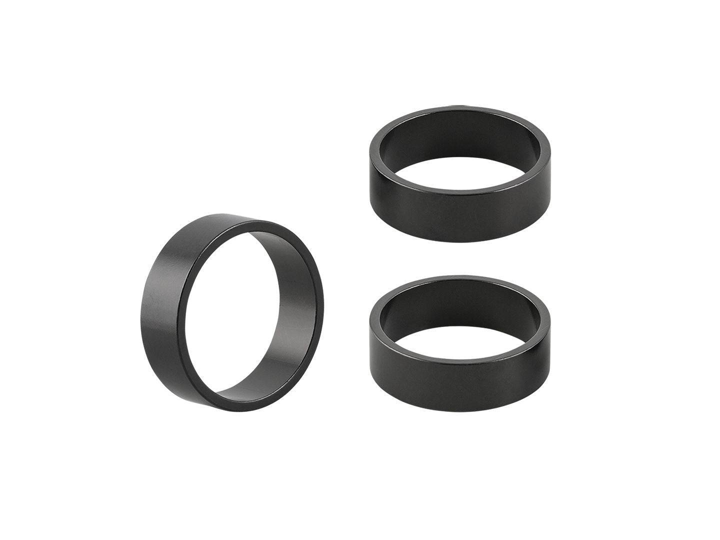 Bontrager 10mm alloy headset spacers for 1-1/8 inch bike forks, black, 3-pack, compatible with 28.6mm head tubes.