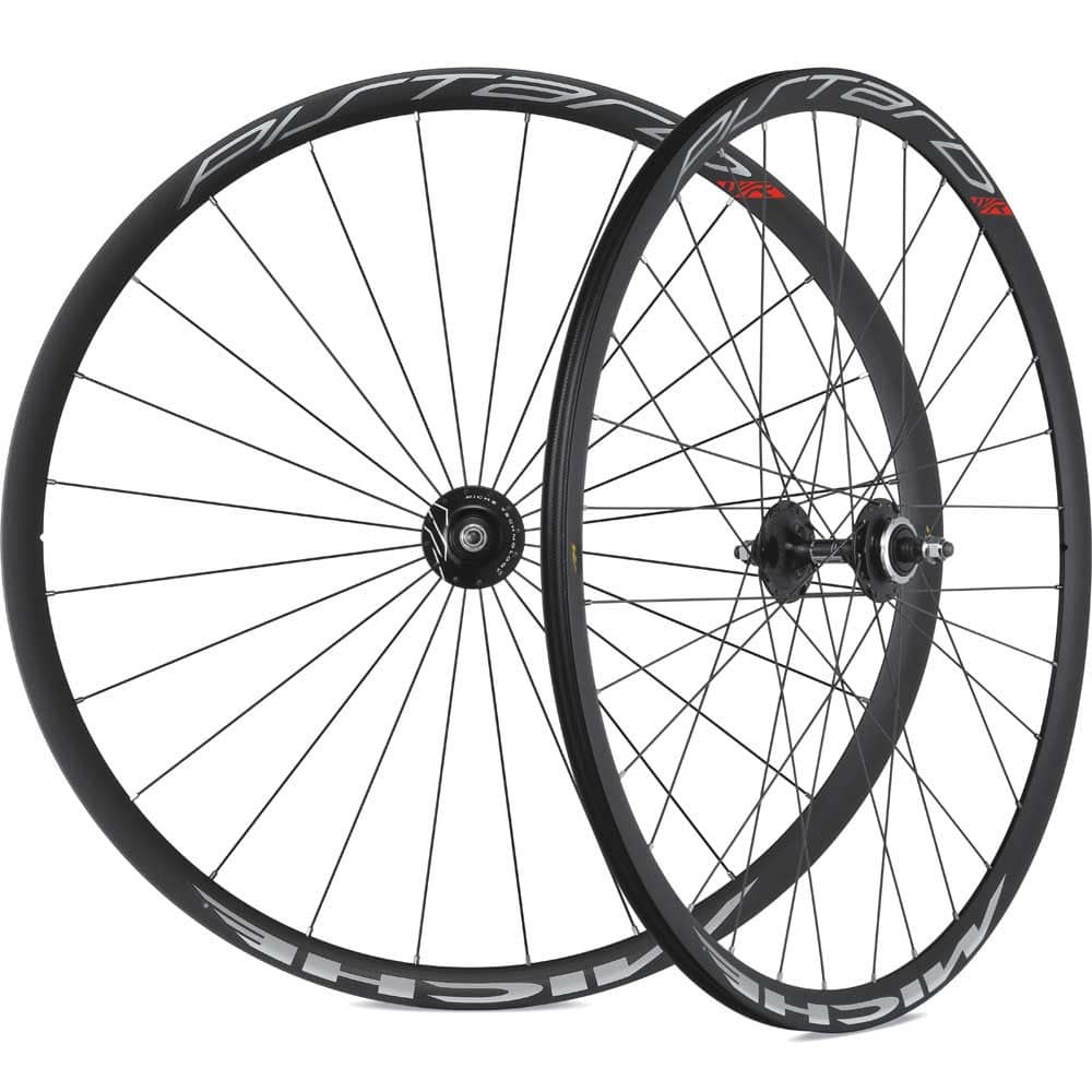 Miche Pistard Track Tubular Wheels cycling wheelset with aerodynamic black rims and high-performance components for track cycling