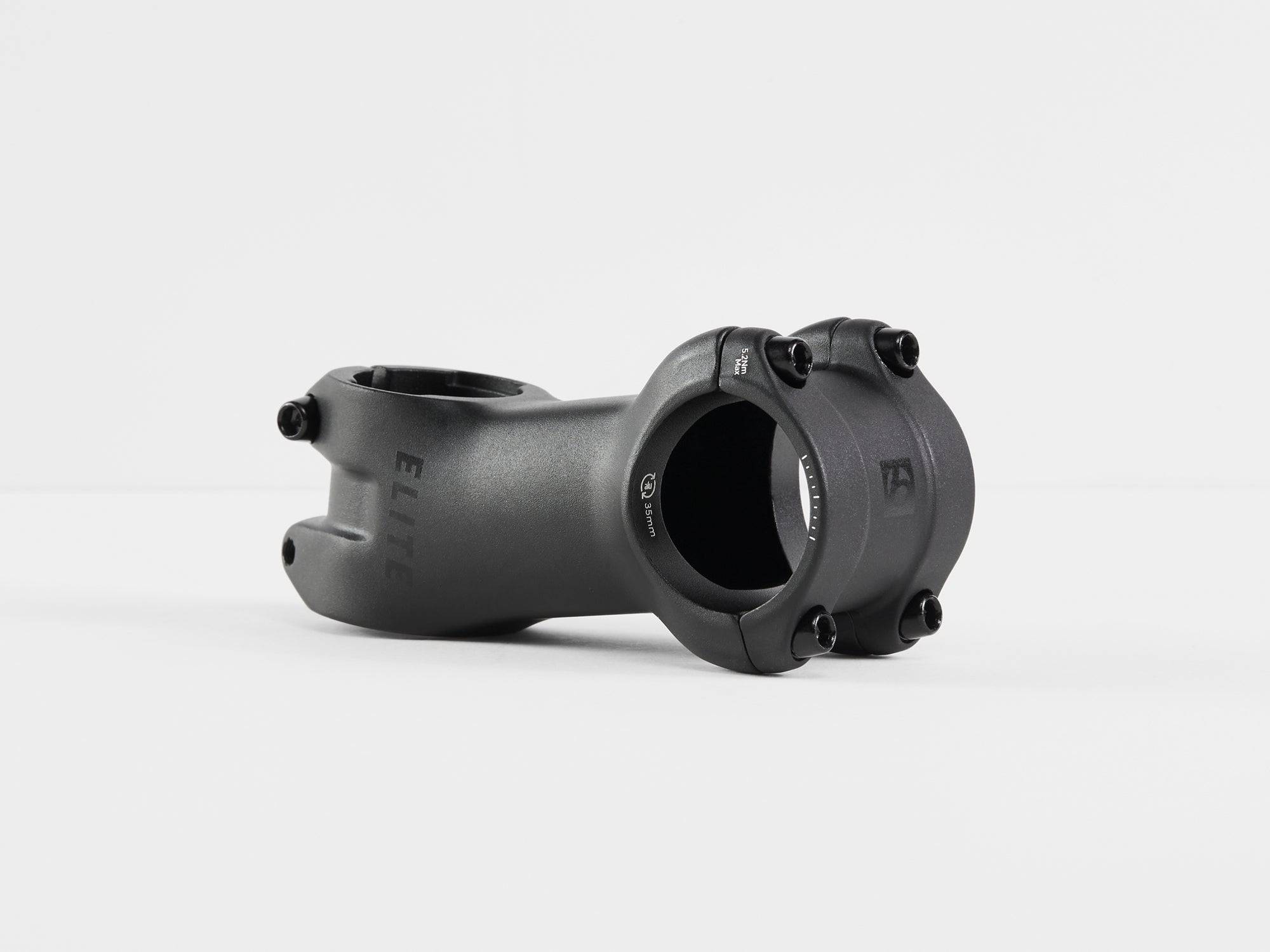 Bontrager Elite 35mm bike stem made of durable 6061-T6 aluminum, shown attached to a bicycle handlebar.