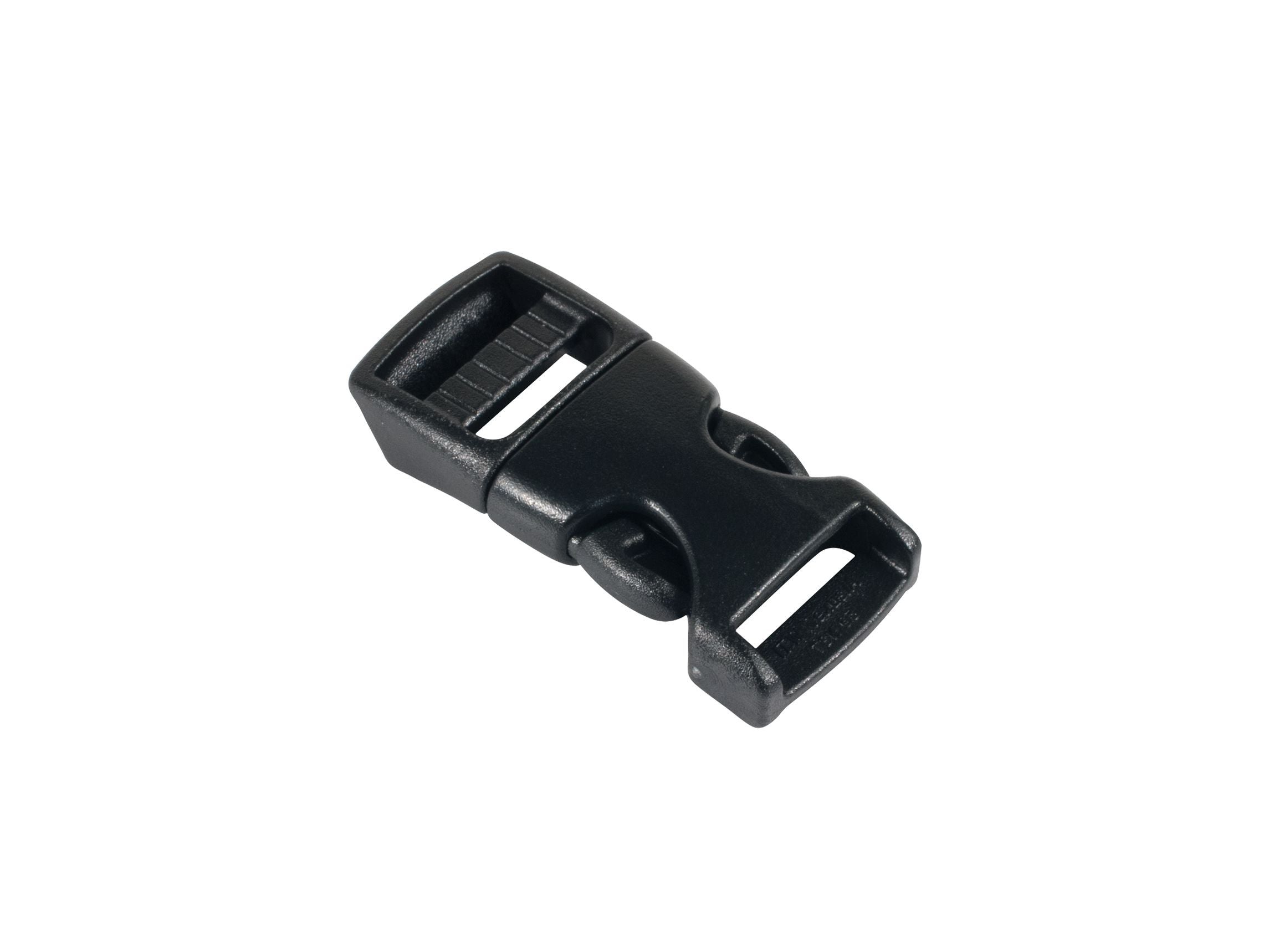 Black Bontrager bike helmet buckle set, genuine replacement part, designed for all Bontrager helmets, shown in the image.