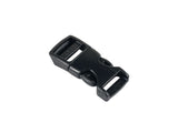 Black Bontrager bike helmet buckle set, genuine replacement part, designed for all Bontrager helmets, shown in the image.
