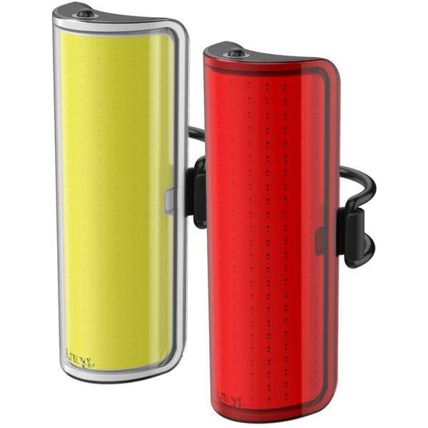 Knog Big Cobber bike light set with waterproof design, USB rechargeable, offering 330° visibility for cycling safety.