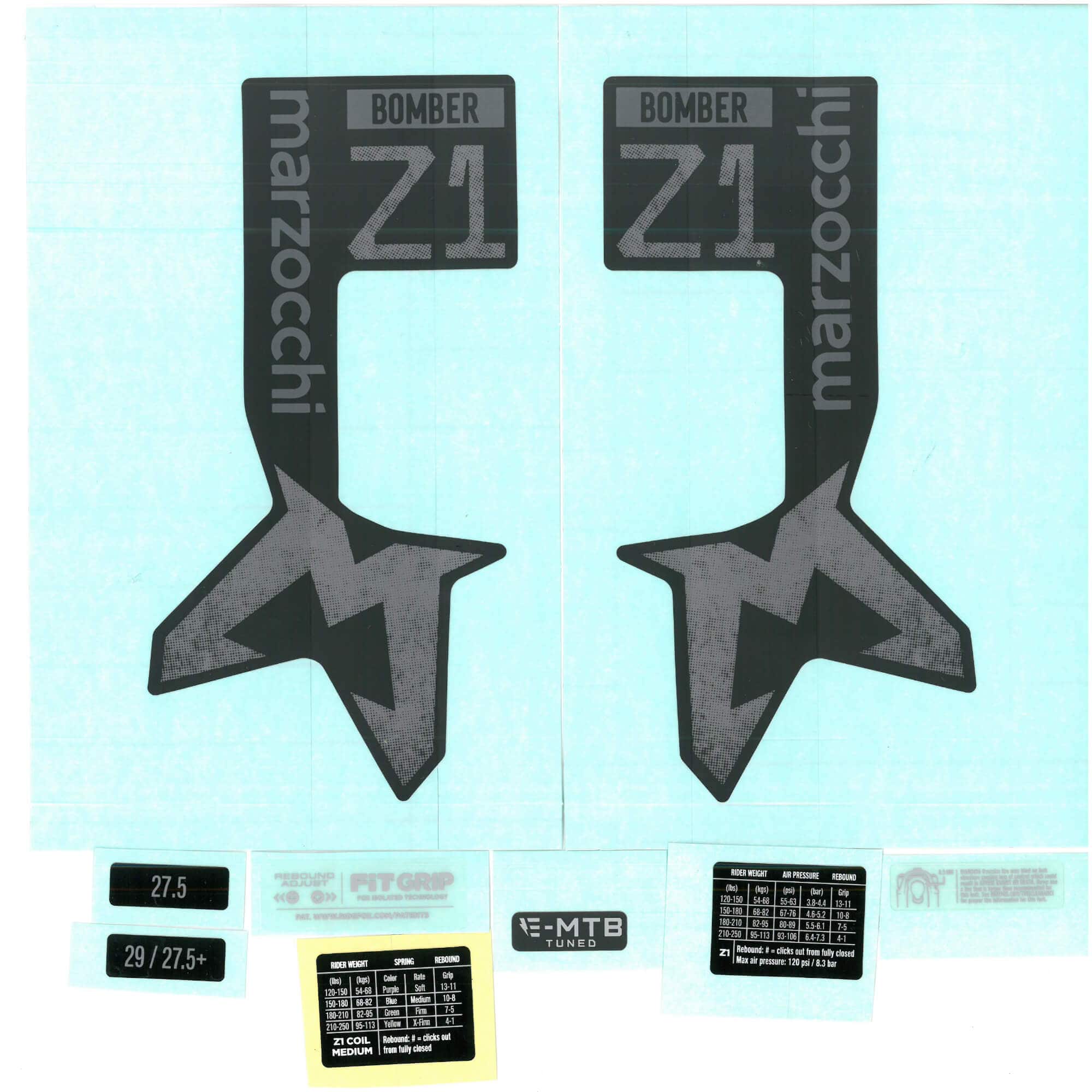 Marzocchi Fork Bomber Z1 Air & Coil/Bomber/ E-Tuned Decal Kit: Neutral Matte Spares & Accesories | Swinnerton Cycles