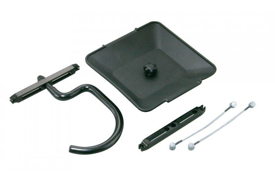 Topeak workshop scale upgrade kit with clip-on tray and hook for small parts and wheels, in black, for precise weight measurement.