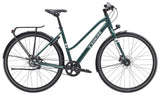Trek District 3 Midstep hybrid bike for women, 2025 model, featuring a comfortable urban commuter design with step-through frame.