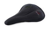 Bioflex OnGel Black narrow saddle cover with non-slip Xpanda stretch fit, designed for comfortable bike saddle protection.