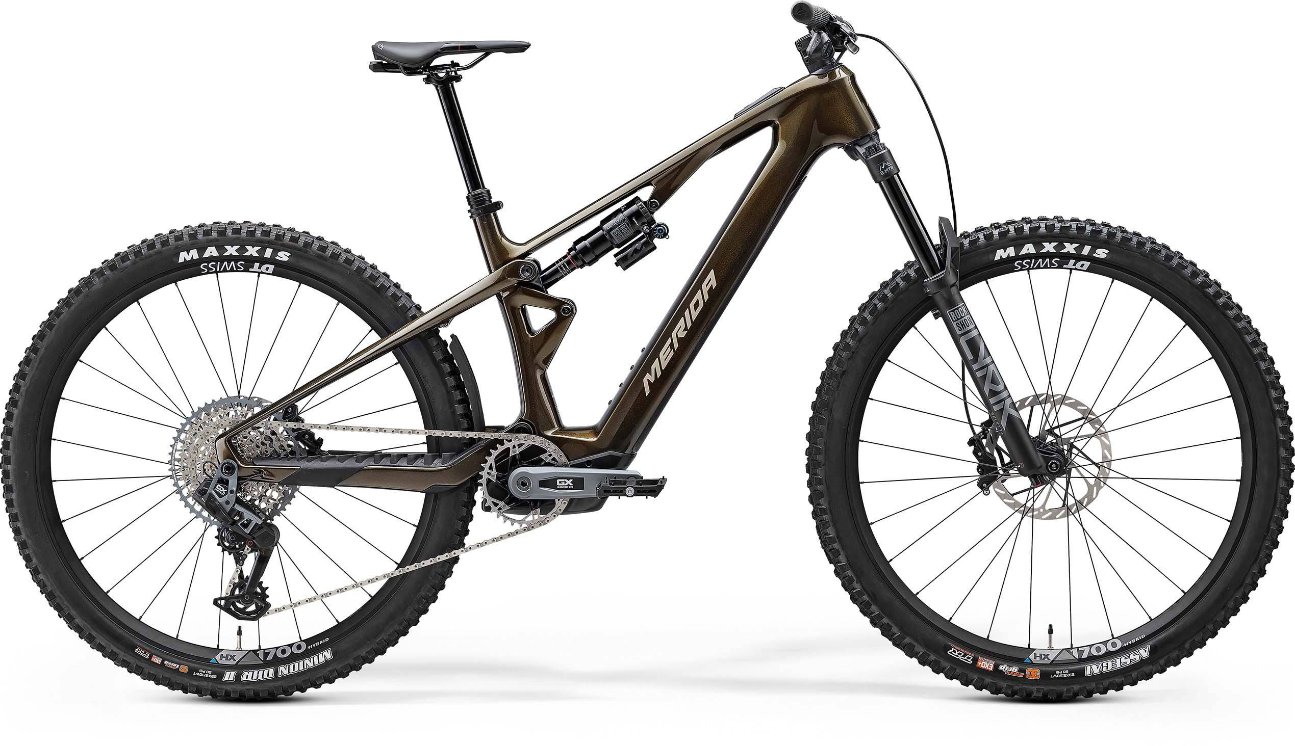 Merida eOne-Sixty SL 8000 MY25 e-Mountain Bike with Bosch Performance Line SX motor, showing the bike's frame and mountain trail.
