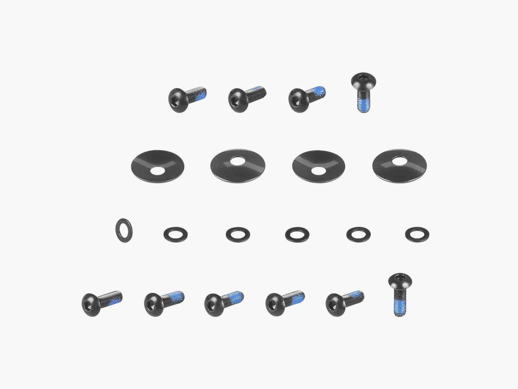 Trek Fetch+ 2 rear pannier mounting kit with black fasteners, includes M5 x 14mm and 16mm components for bike accessories.