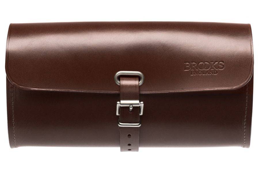 Brooks Challenge large leather tool bag for cyclists, handmade leather pannier accessory with durable stitching and classic design.