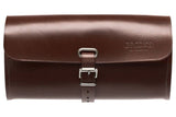 Brooks Challenge large leather tool bag for cyclists, handmade leather pannier accessory with durable stitching and classic design.