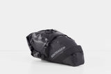 Bontrager Adventure 9L black water-resistant bike saddle bag with adjustable straps for secure bike storage.