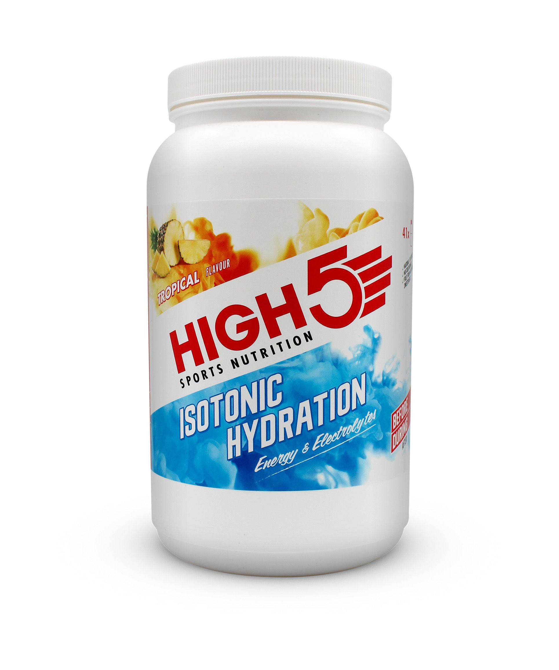 High5 energy drink sachets with electrolytes for hydration, arranged in a pack of 12 on a white background.