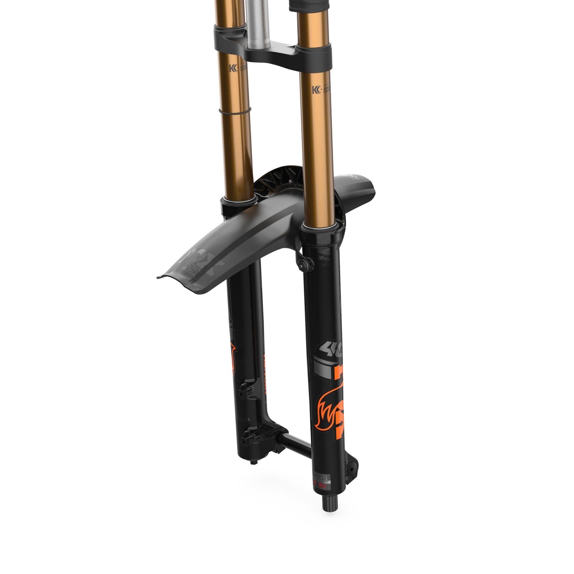 Fox Fork 40 Mud Guard 2021 with 4-point direct mount for suspension protection, shown attached to a mountain bike fork.