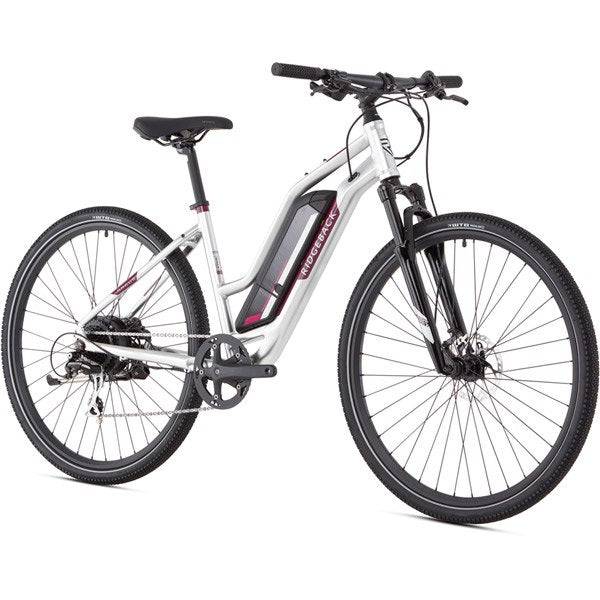 Ridgeback Arcus 1 open frame women’s e-hybrid bike with Shimano Acera gears and disc brakes, ready for urban commuting.