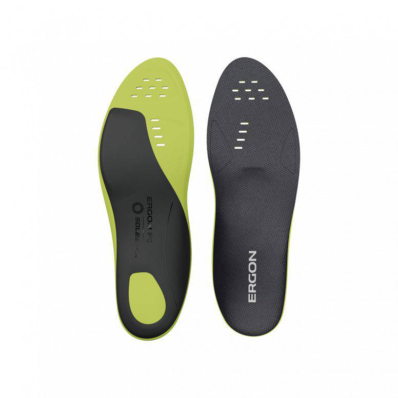 Ergon IP Pro Solestar cycling spares for foot stability, showing a close-up of the ergonomic footwear accessory on a cyclist's shoe