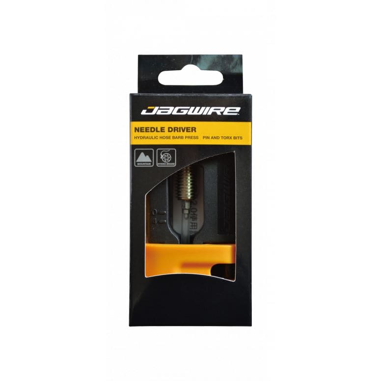 Jagwire Sport Needle Driver Tool for hydraulic hose fittings with adjustable clamp, used for workshop hydraulic fitting installation