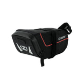 Zefal Z Light Saddle Pack with reflective stripes and light mount attached to a bike seat for storage and visibility.