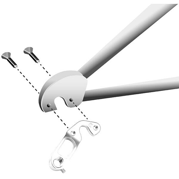 M Part gear hanger for bikes, designed by Scott, protects bike frames and ensures smooth shifting performance.