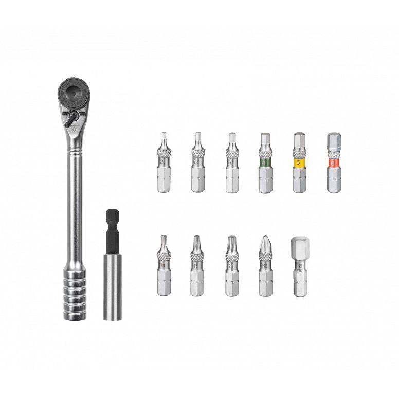 Topeak Ratchet Rocket Essential HD bike multi-tool in black with 15 functions and 60Nm torque, suitable for workshop use.