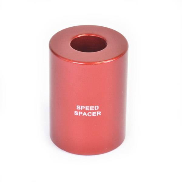 Wheels Manufacturing 30mm replacement speed spacer for WMFG large bearing press, shown in a workshop setting.