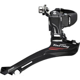 Shimano Tourney TY 7-speed front derailleur with double clamp for 28.6, 31.8, 34.9mm bike frame tubing.