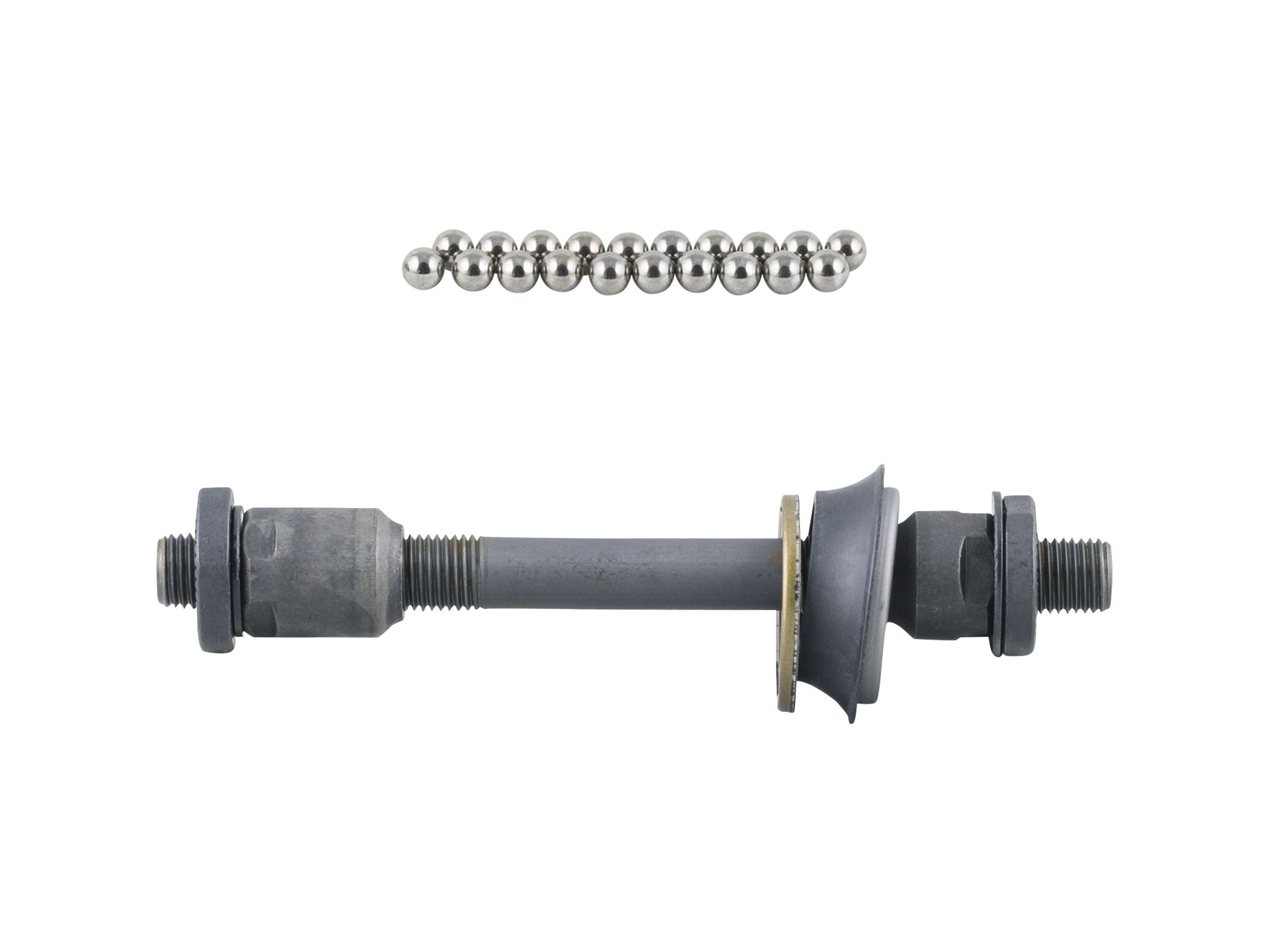 Silver and black Trek Bontrager Approved front center lock hub axle kit, 100mm OLD, for bike component replacement.