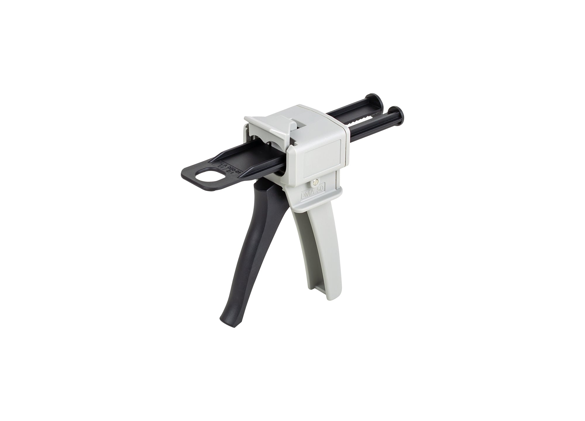 Trek 2-Part 50ml adhesive dispenser with grey and black workshop plunger, designed for precise 1:1 or 1:2 ratio glue application