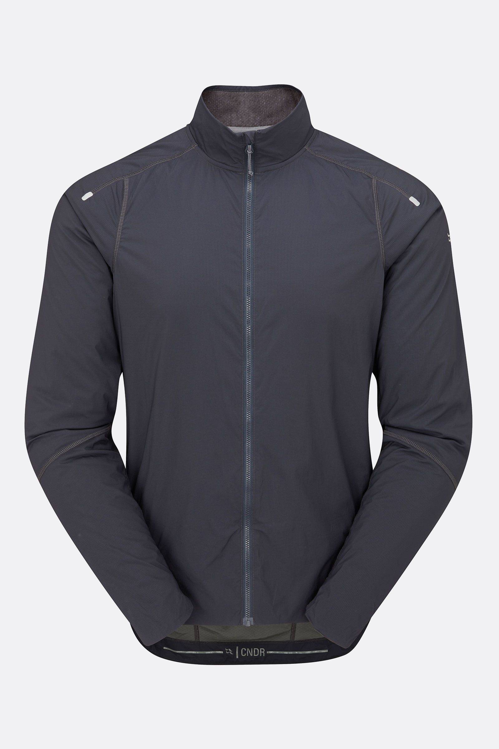 Rab VR Cinder Softshell Cycling Jacket in ebony, showcasing wind-resistant fabric and Vapour-Rise™ technology for outdoor biking.