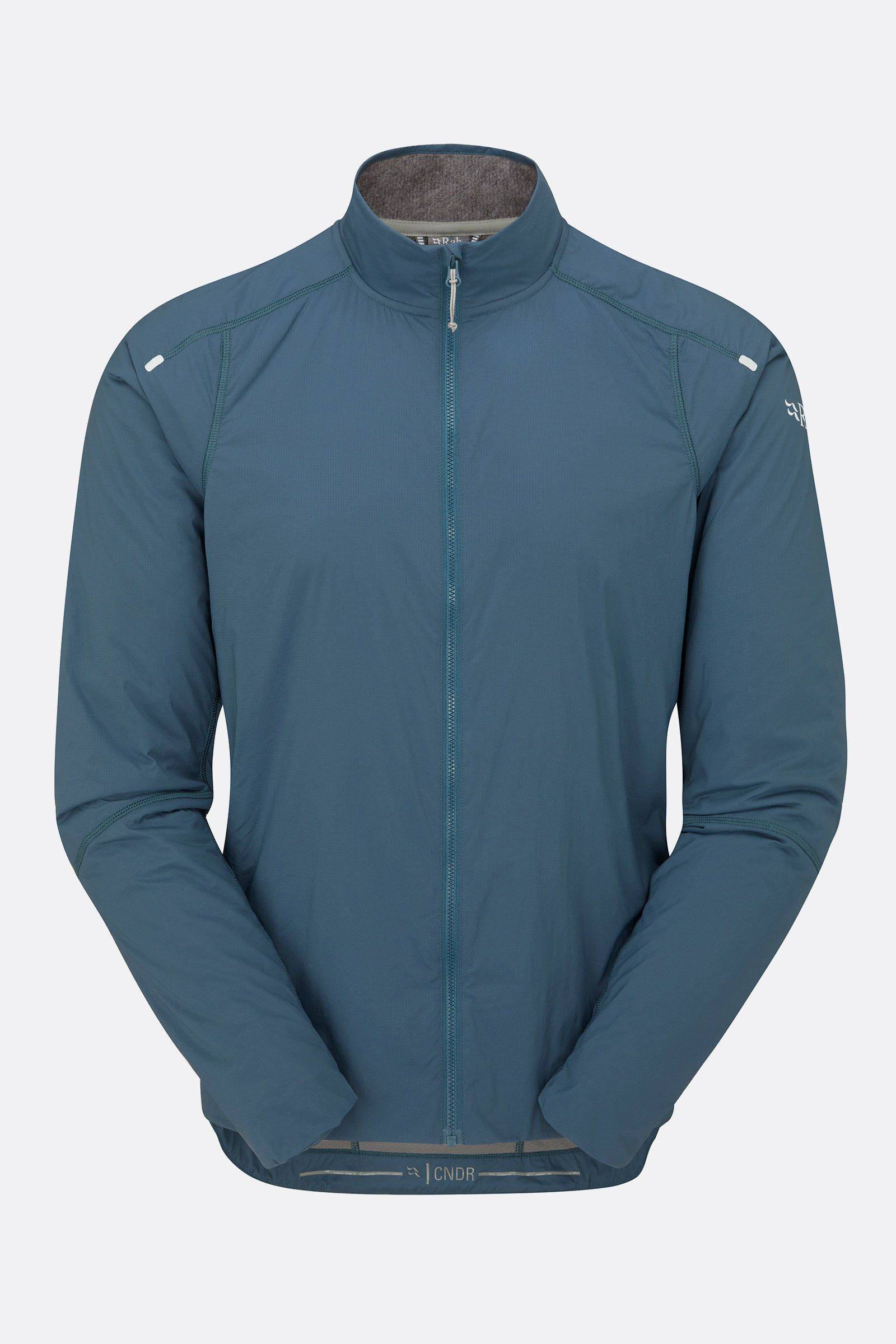 Rab VR Cinder Softshell Cycling Jacket in Orion Blue with Vapour-Rise™ technology, wind-resistant outdoor clothing for cycling.