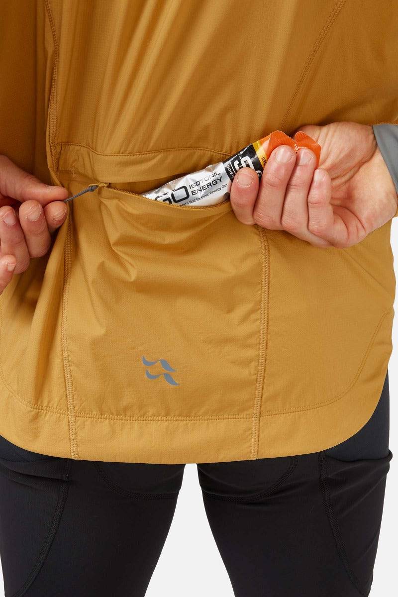 Rab VR Cinder softshell cycling jacket with Vapour-Rise™ technology, shown close-up detail of windproof fabric and design features.