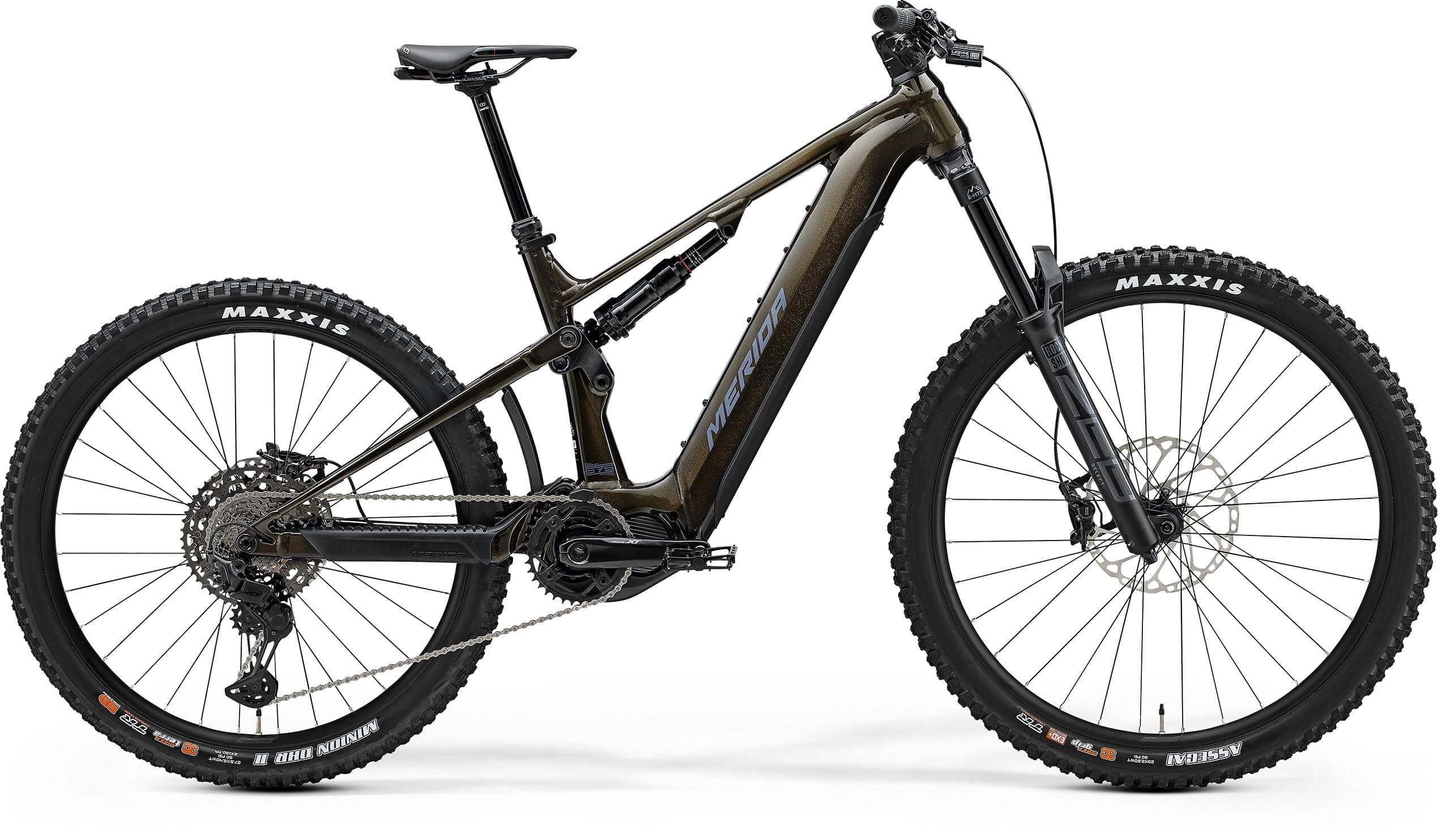 Merida eOne-Sixty 875 e-Mountain Bike with Shimano EP801 motor and 750Wh removable battery, visible off-road bike frame