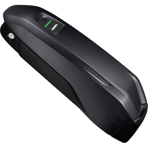 Shimano STEPS BT-E8010 504Wh e-bike battery mounted on down tube, black frame component for electric bicycles.