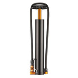 Lezyne Micro Floor Drive XL bike pump in black, portable inflator for fat and plus tires, with sturdy handle and digital gauge.