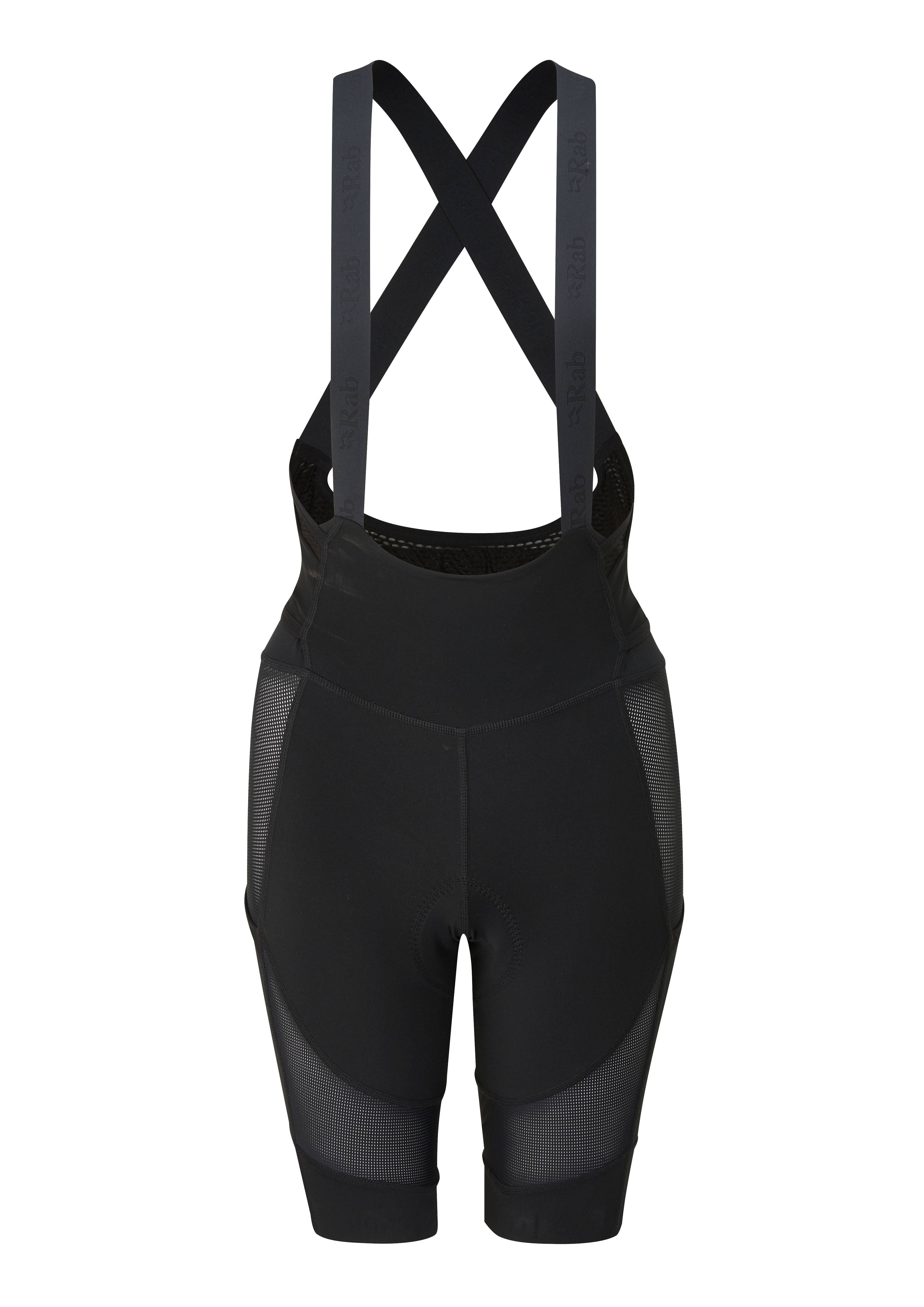 Women's Rab Cinder Liner Bib Shorts with elastic interface® chamois and mesh pockets, designed for cycling comfort and performance.